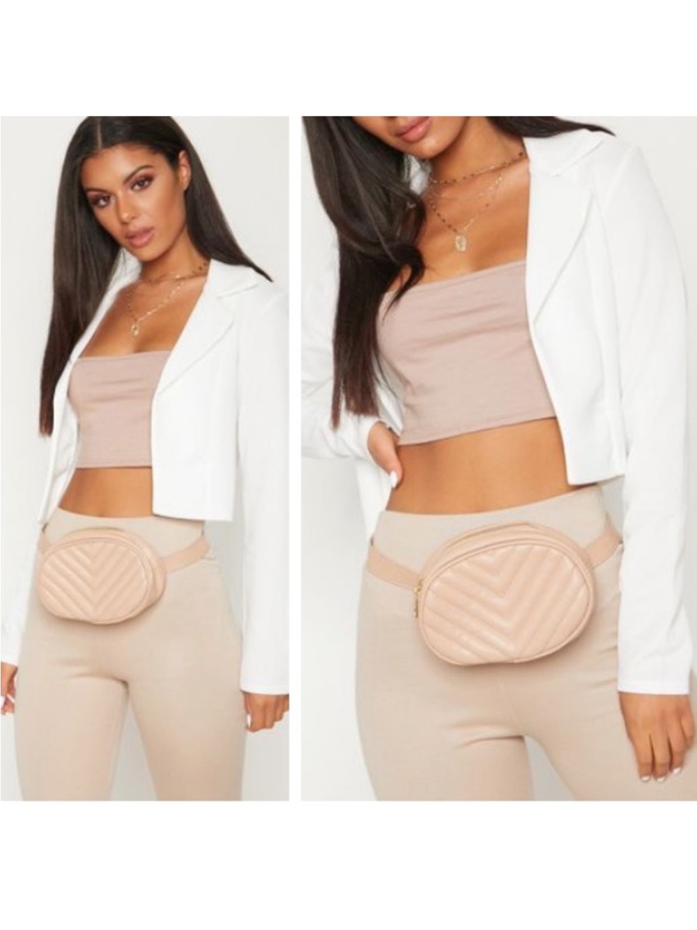 Pretty Little Thing White Cropped Open Blazer Scuba US 4